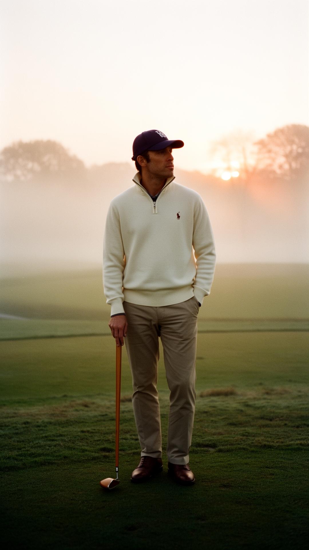 A golfer at dawn